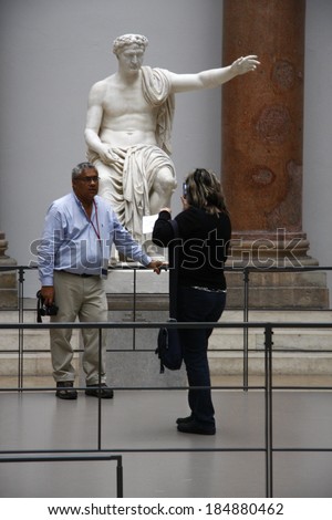 CIRCA JUNE 2013 - BERLIN: sculpture with visitors in the Pergamon Museum in Berlin.