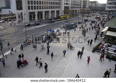 APRIL 2, 2014 - BERLIN: street scene: the area arounf Bahnhof Zoo seen from the new shopping mall 