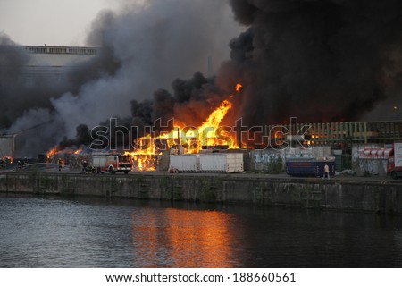 MAY 14, 2008 - BERLIN: a fire in a a paper storage in the Kreuzberg district of Berlin.