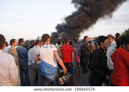 MAY 14, 2008 - BERLIN: a fire in a a paper storage in the Kreuzberg district of Berlin.