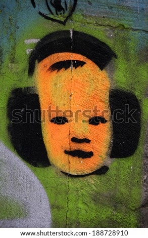 CIRCA MARCH 2014 - BERLIN: street art/ graffity in Berlin: child with headphones.