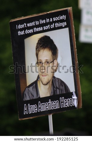 MAY 5, 2014 - BERLIN: an image of Edward Snowden with his citation \