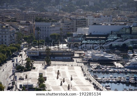 CIRCA JULY 2012 - CANNES: skyline of Cannes with the Festival palace of the Cannes Film Festival, Cote d Azur, France.