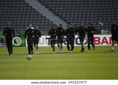 MAY 16, 2014 - BERLIN: the team of Borussia Dortmund at a training session of his team before the final game of the German football cup against Bayern Muenchen in the Olympic Stadium in Berlin.