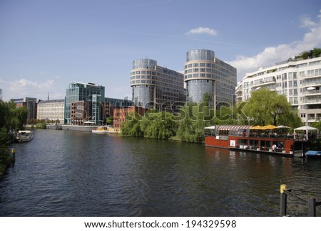 CIRCA APRIL 2014 - BERLIN: the river Spree with the Interior Ministry seen from the Holsteiner Ufer in the Tiergarten district of Berlin.