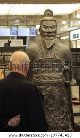 CIRCA MAY 2014 - BERLIN: figure showing first Chinese Emperor King Zheng of Chin - replicas of the ancient Chinese \