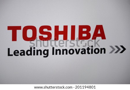 CIRCA MAY 2014 - BERLIN: the logo of the brand "Toshiba".