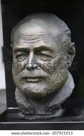 CIRCA JULY 2014 - SCHRUNS: a portrait bust of the US American writer and Nobel Prize Winner, Ernest Hemingway, Schruns, Montafon, Austria.