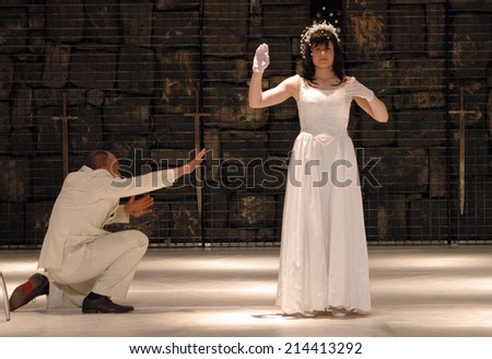 MAY 7, 2005 - BERLIN: Bernd Grawert, Julia Jentsch in a scene of the theater play 