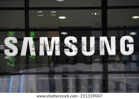 CIRCA JULY 2014 FRANKFURT the logo of the brand Samsung Frankfurt am Main Germany CIRCA JULY 2014 FRANKFURT the logo of the brand Samsung Frankfurt am Main Germany