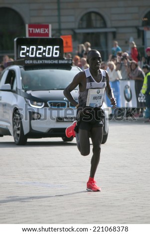 SEPTEMBER 28, 2014 - BERLIN: Dennis Kimetto (Kenya), the winner in a new world record time - 42nd Berlin Marathon, Berlin.