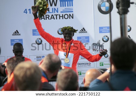 SEPTEMBER 28, 2014 - BERLIN: the winner of the 42nd Berlin Marathon and new world record holder, Dennis Kimetto, after the run, Berlin.