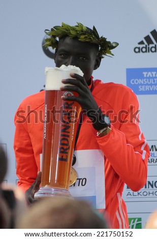 SEPTEMBER 28, 2014 - BERLIN: the winner of the 42nd Berlin Marathon and new world record holder, Dennis Kimetto, after the run, Berlin.