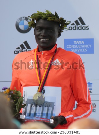 SEPTEMBER 28, 2014 - BERLIN: Dennis Kimetto (Kenya), the winner in a new world record time - 42nd Berlin Marathon, Berlin.