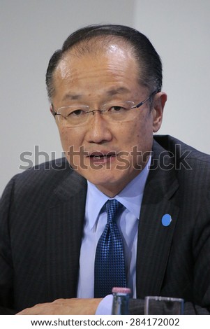 BERLIN, GERMANY - MARCH 11, 2015: President of the World Bank Jim Yong Kim at a press conference after a meeting with the German Chancellor in the Chanclery, Berlin.