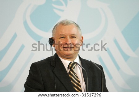 BERLIN, OCTOBER 30: Polish Prime Minister Jaroslav Kaczynski smiles at the camera at a meeting with the German Chancellor in Berlin on October 30, 2006