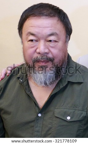 BERLIN, GERMANY - SEPTEMBER 2, 2015: Chinese artist Ai Weiwei before a discussion in the Philharmonie, Berlin.