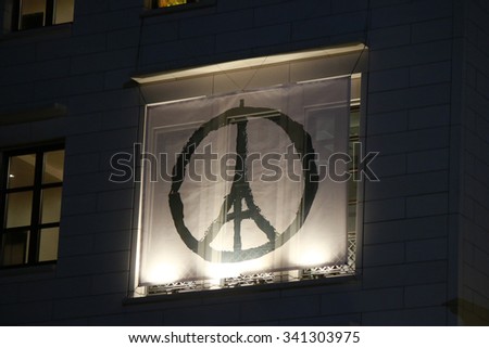NOVEMBER 19, 2015 - BERLIN:  an Eiffel Tour logo at the US American Embassy - mourning at the French Embassy in Berlin for the victims of the massacres in Paris of November 13, 2015.