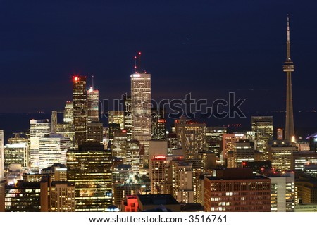 photo of CN-tower and downtown area in Toronto, canada (night panorama)