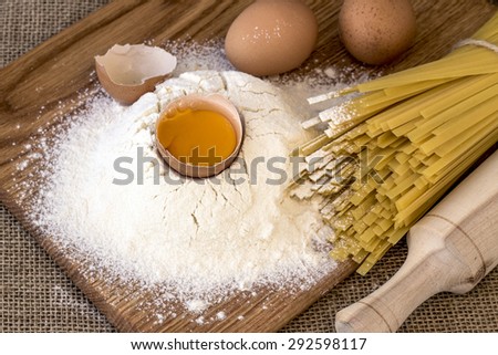 Healthy eating, noodle from the hard sorts of wheat, flour . grain, eggs