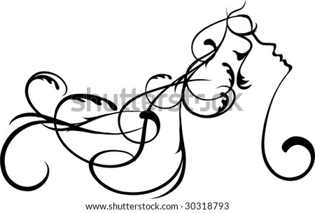stock vector : floral silhouette with women face