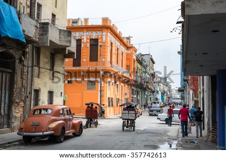 Havana, Cuba - 8 September 2015: The busy life of streets in Havana, Cuba.