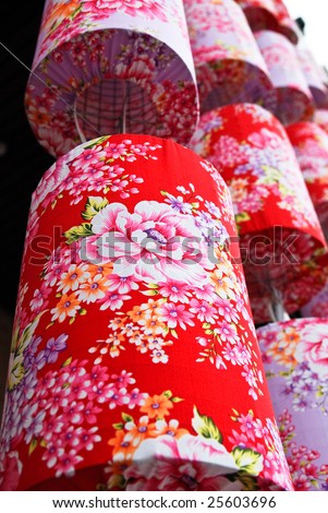 Red lanterns with beautiful flower 