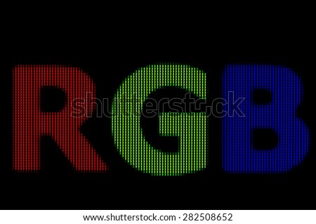 Close up of RGB text pixels on LED TV monitor