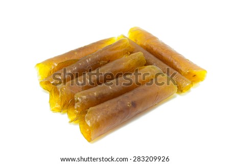 Thailand Dessert - Dried Mango Sheets isolated on white background