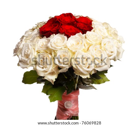 stock photo wedding bouquet of red and white roses decorated with ribbon 