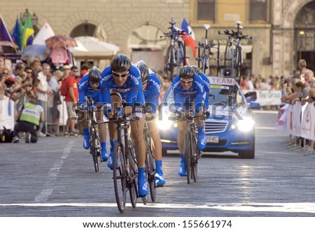 Florence-September 24: One Of The Teams That Participates In The Time Team Trial Race Of The Uci Road World Championship In Florence, On 22 September, 2013.