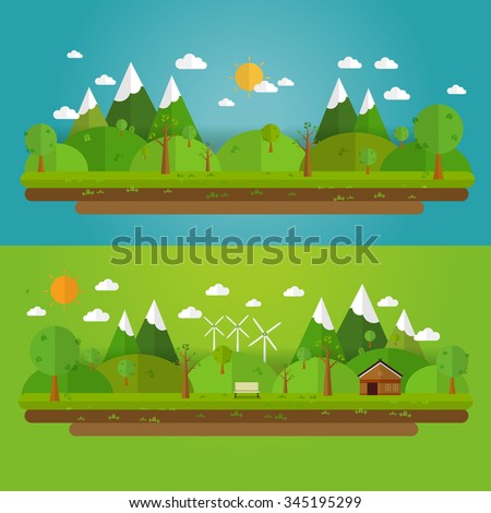 Natural landscape in the flat style. a beautiful park.Environmentally friendly natural landscape.Vector illustration
