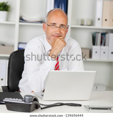 portrait of reliable businessman with hand on chin