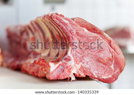 A lump of raw rib cage of an animal