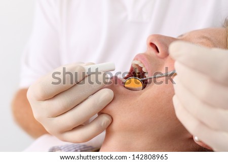 Healthy teeth patient at dentist office dental caries prevention