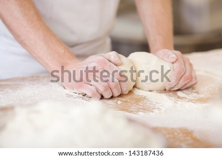 Baker Making Bread, Man Hands, Kneading Dough, Cooking Coat