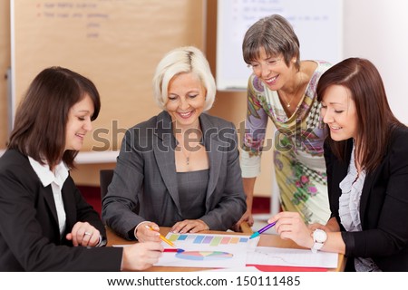 Four Women Working Together In A Meeting