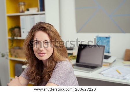 Close up Pretty Young Blond Woman at her Study Room Inside the House, Smiling at Camera