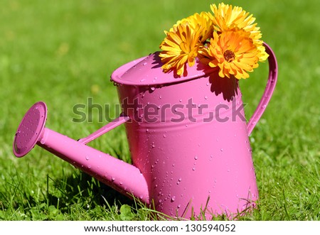 watering can covered with flowers
