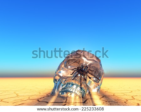 crystal skull covered with a tarentula  spider