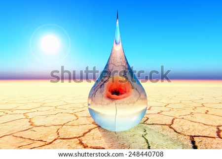 a poppy flower inside a water drop on desert ground