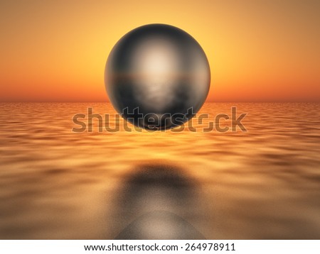 metal sphere over desert background