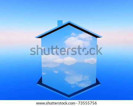 a house with a blue sky and clouds for decoration