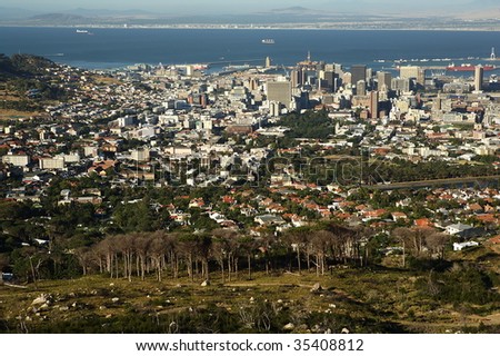 Central business district of Cape Town and False Bay from the slopes of Table Mountain