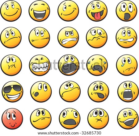 cartoon pictures of smiley faces. Set of 25 smiley faces: in