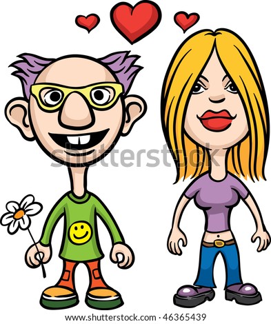 stock vector : Cartoon avatar love couple nerd and girl - one of a series of