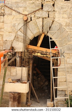 Adventuresomely construction site at historic house, france.