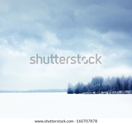 Calm Winter Landscape with Snowy Field and Moody Sky