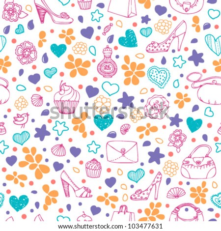 Bright Colorful Girly Seamless Pattern Stock Vector Illustration