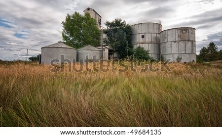 Grain silos and grass in Matheson, Colorado